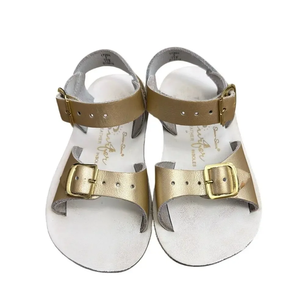 Sun-San Surfer Sandals Metallic Gold Double Buckle Toddler Size 7